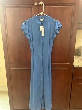 Current Air Button-Front Maxi Dress with Ruffle Cap Sleeves